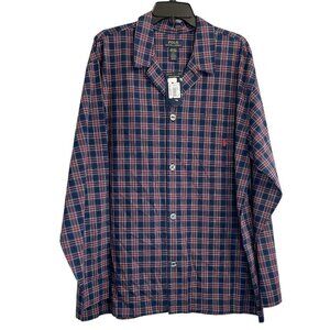 Ralph Lauren Classic Plaid Sleepwear Pajama Top Shirt Button Up Navy Large NWT